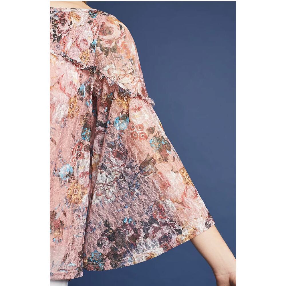 Anthropologie Akemi + Kin Patrizia Floral Blouse Size XS Pink Lace Peasant Top - Picture 4 of 13